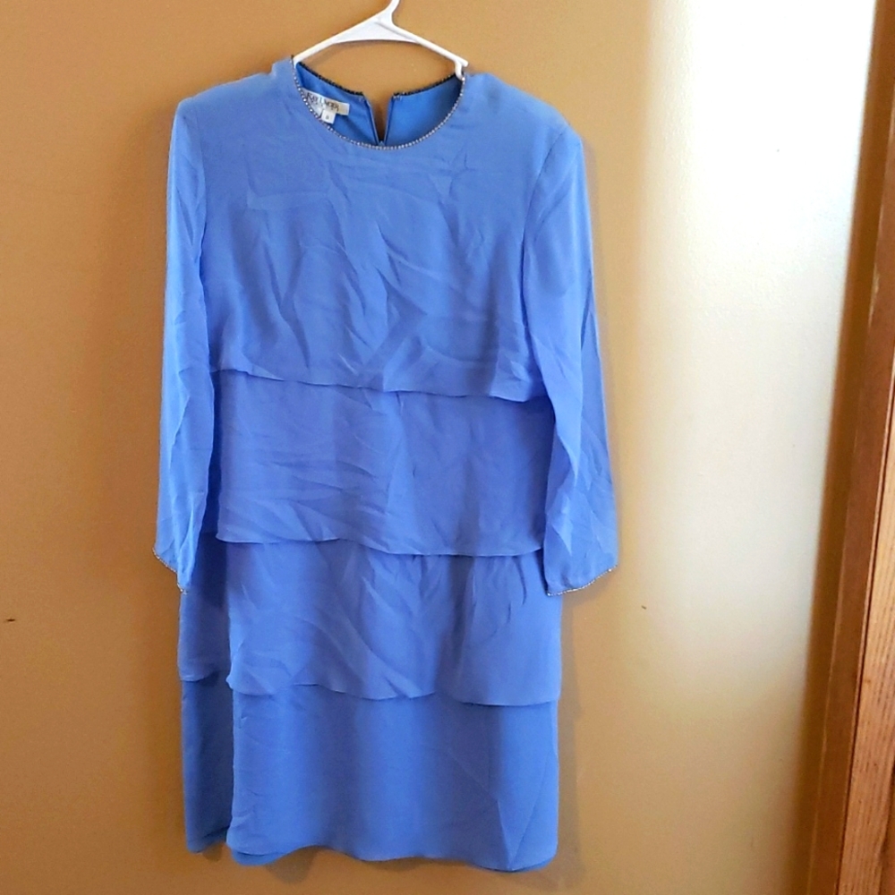 Kay Unger Periwinkle Blue Layered Midi Dress